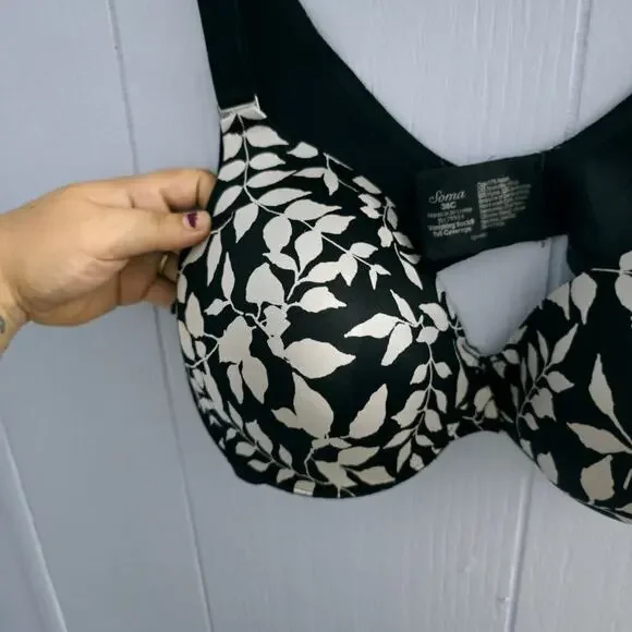 Soma Vanishing Back Full Coverage Bra Size 38C – Black Ivory Leaf Print - Picture 5 of 6